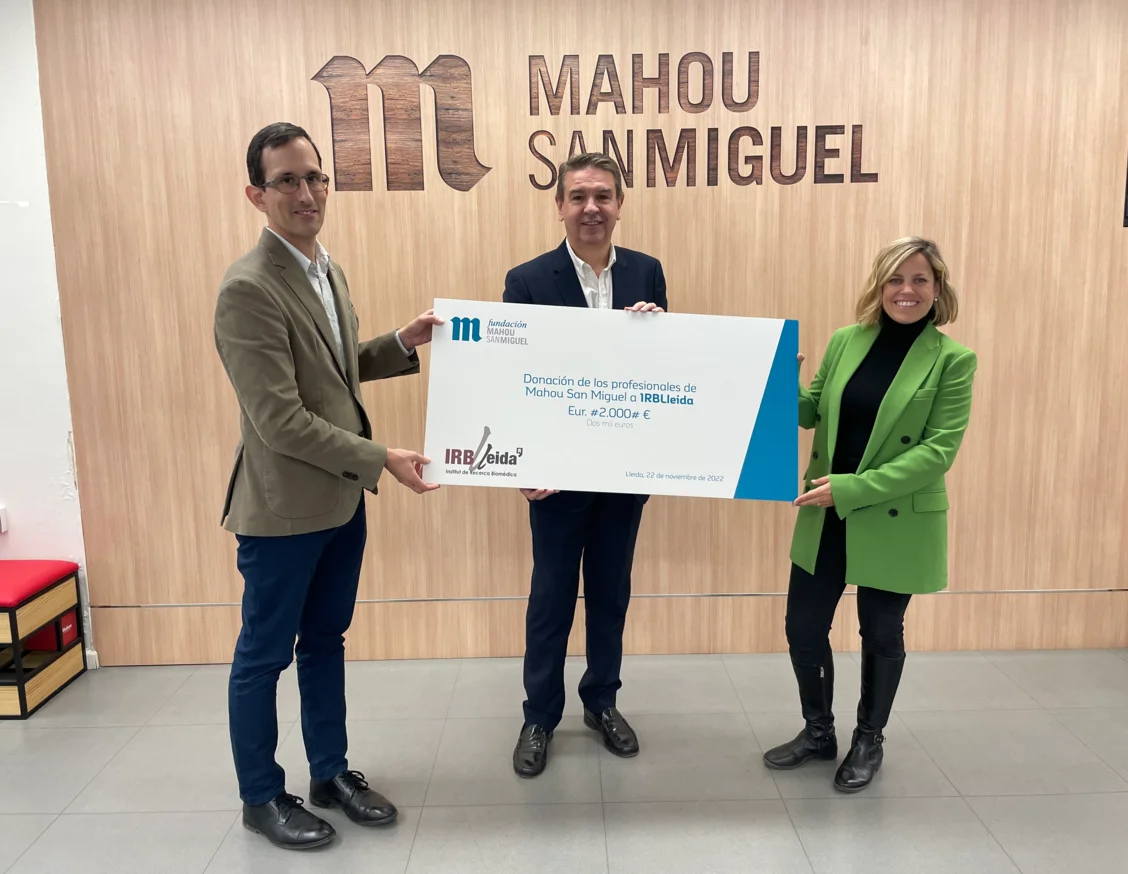 The Mahou San Miguel Foundation makes a donation of 2,000 euros to IRBLleida 