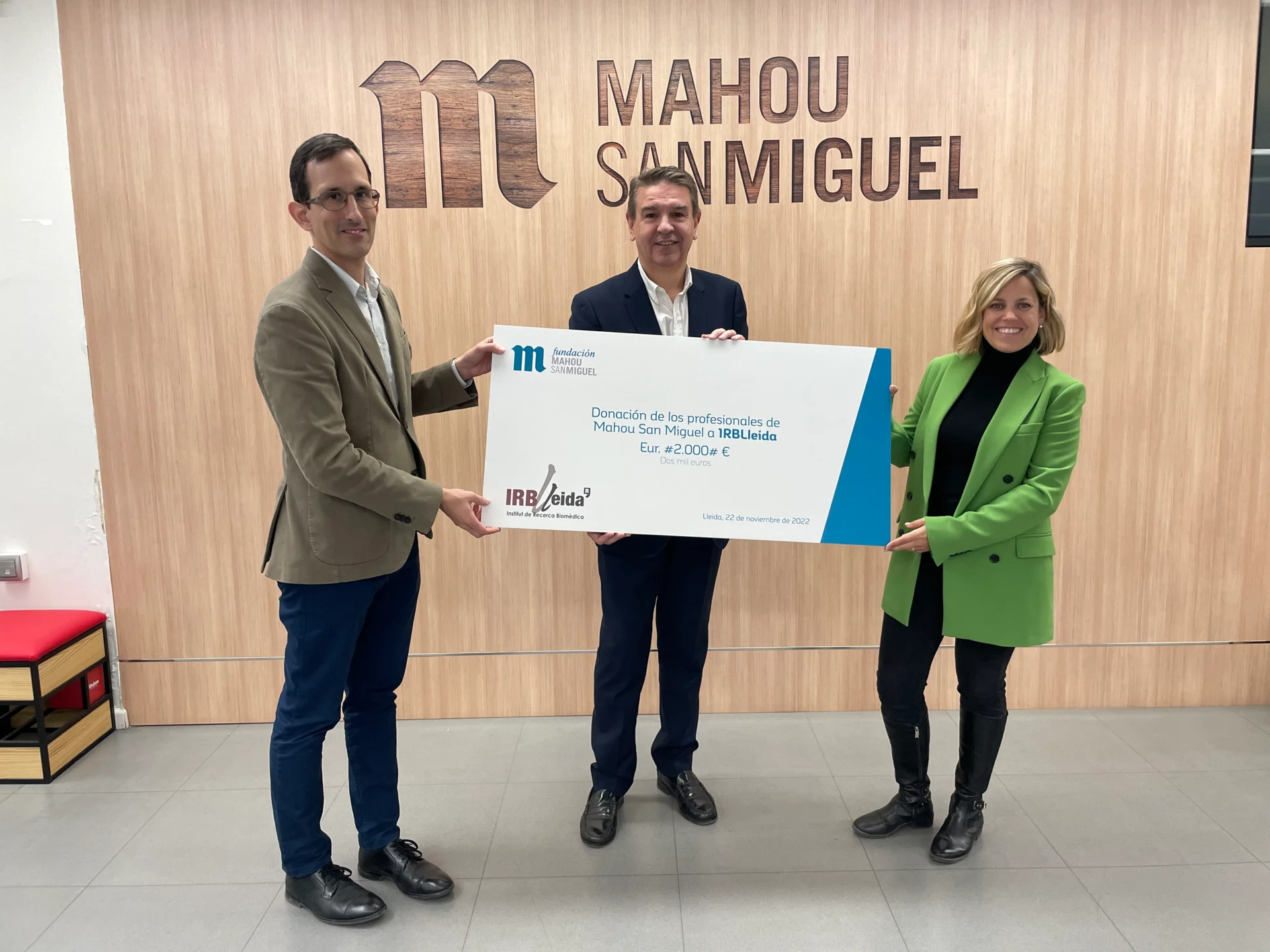 The Mahou San Miguel Foundation makes a donation of 2,000 euros to IRBLleida 
