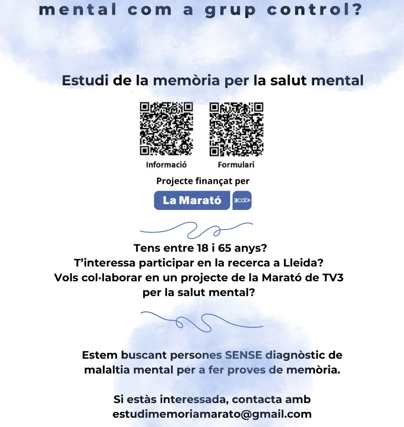 Es busquen voluntaris per a una recerca de la memòria en salut mental