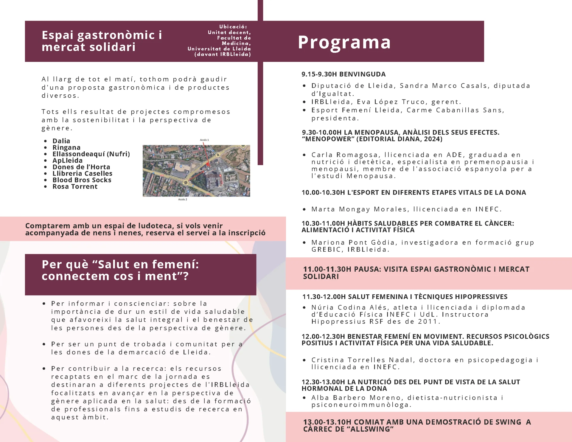 Primera jornada dedicada a la dona organitzada per Esport Femení Lleida, l’IRBLleida i la Diputació de Lleida 