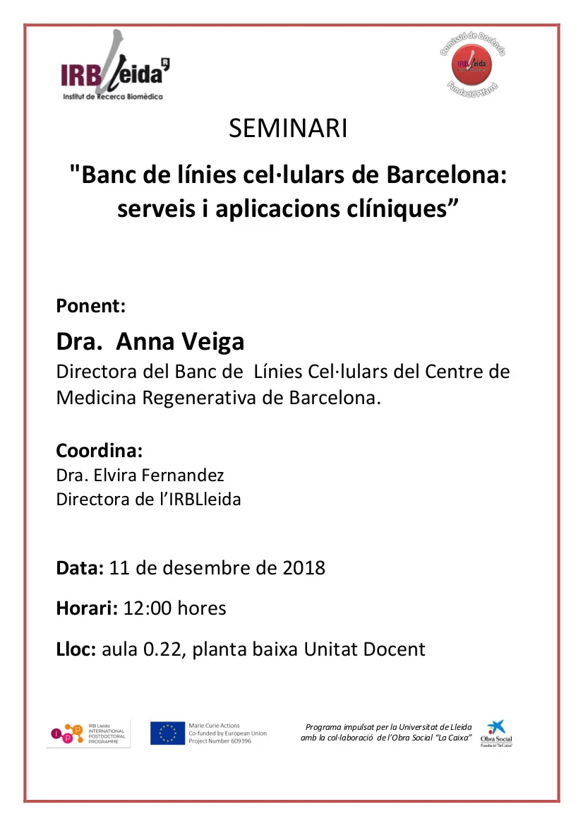 Ponència de la Dra. Anna Veiga Lluch, Directora del Banc de Línies Cel·lulars del Centre de Medicina Regenerativa de Barcelona